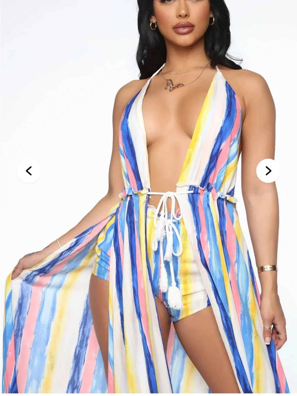 NEW Gypsy Rose Short Set Medium Striped Multicolor Halter Wrap Dress with Shorts